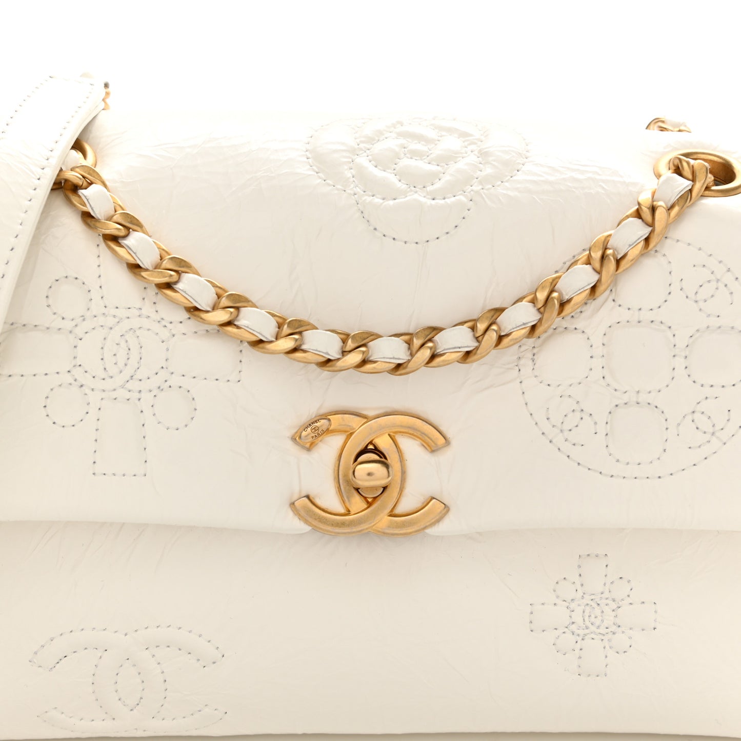 Crumbled Calfskin Embossed Flap White