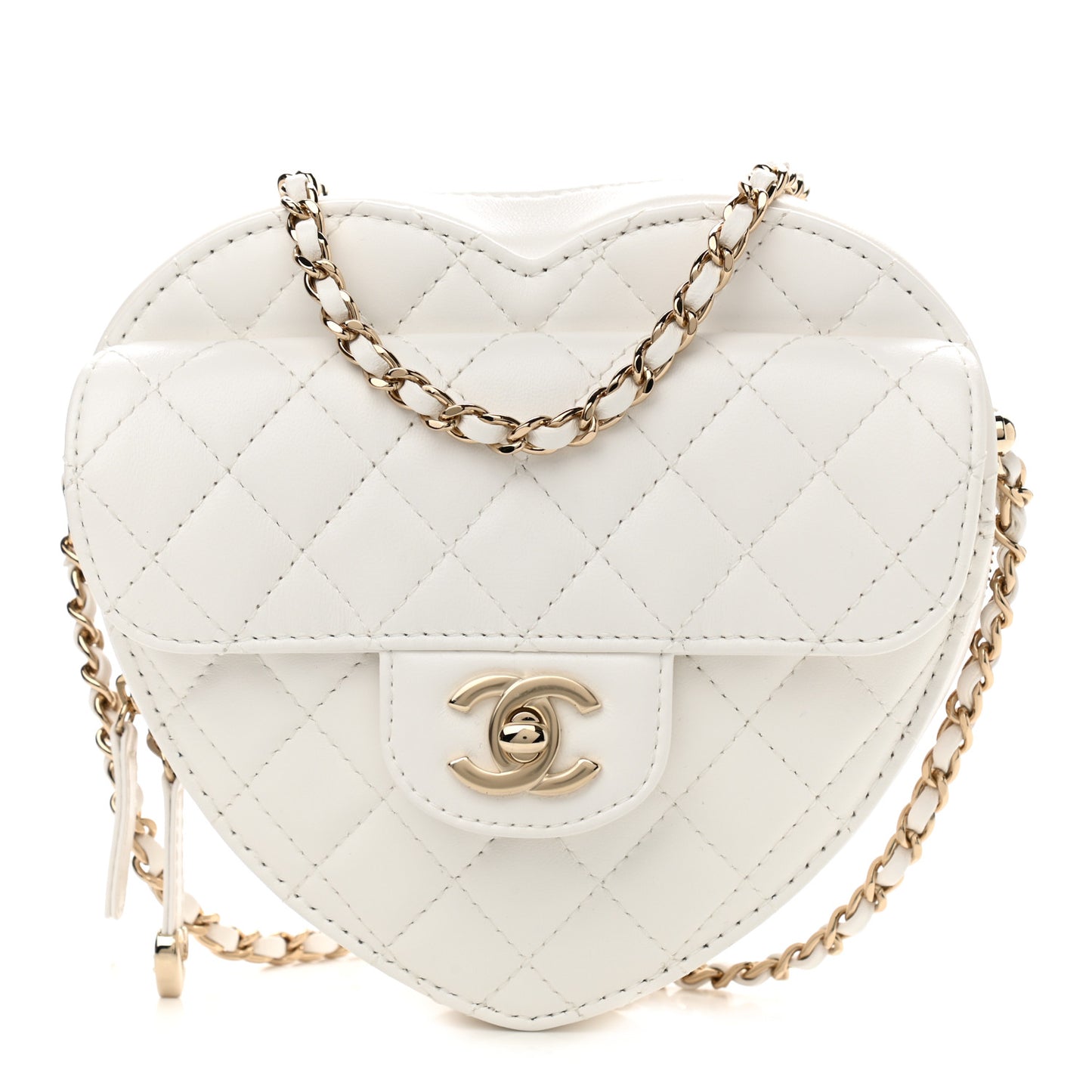 Lambskin Quilted CC In Love Heart Bag White