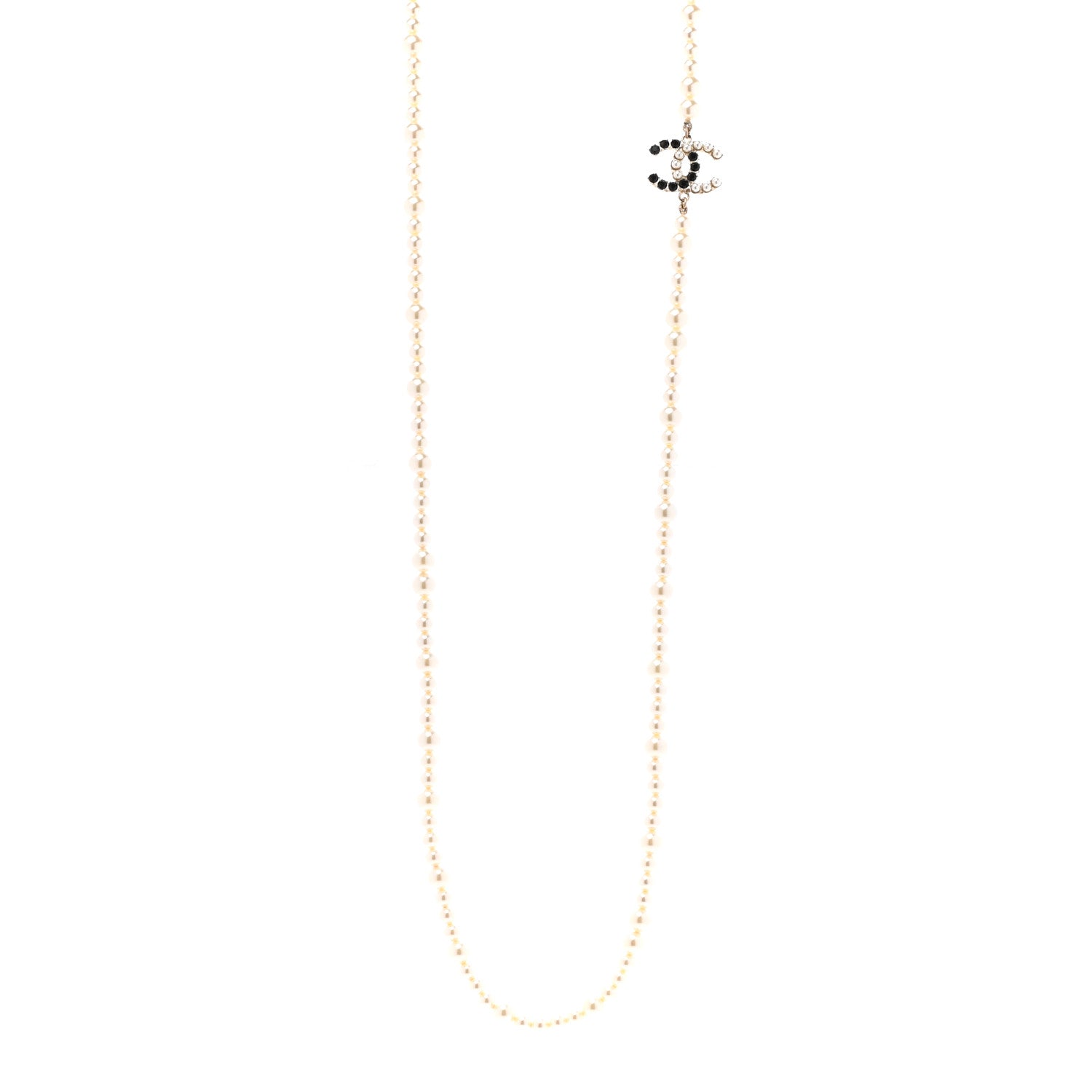 Chanel Pearl Crystal Dazzling Domino CC Necklace Gold Black 1 of 8