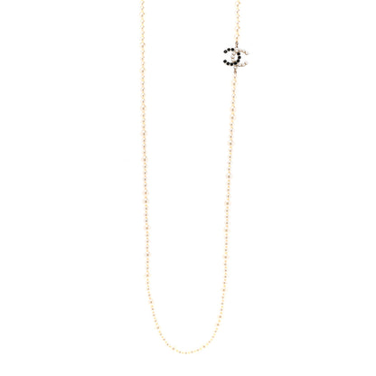 Chanel Pearl Crystal Dazzling Domino CC Necklace Gold Black 1 of 8