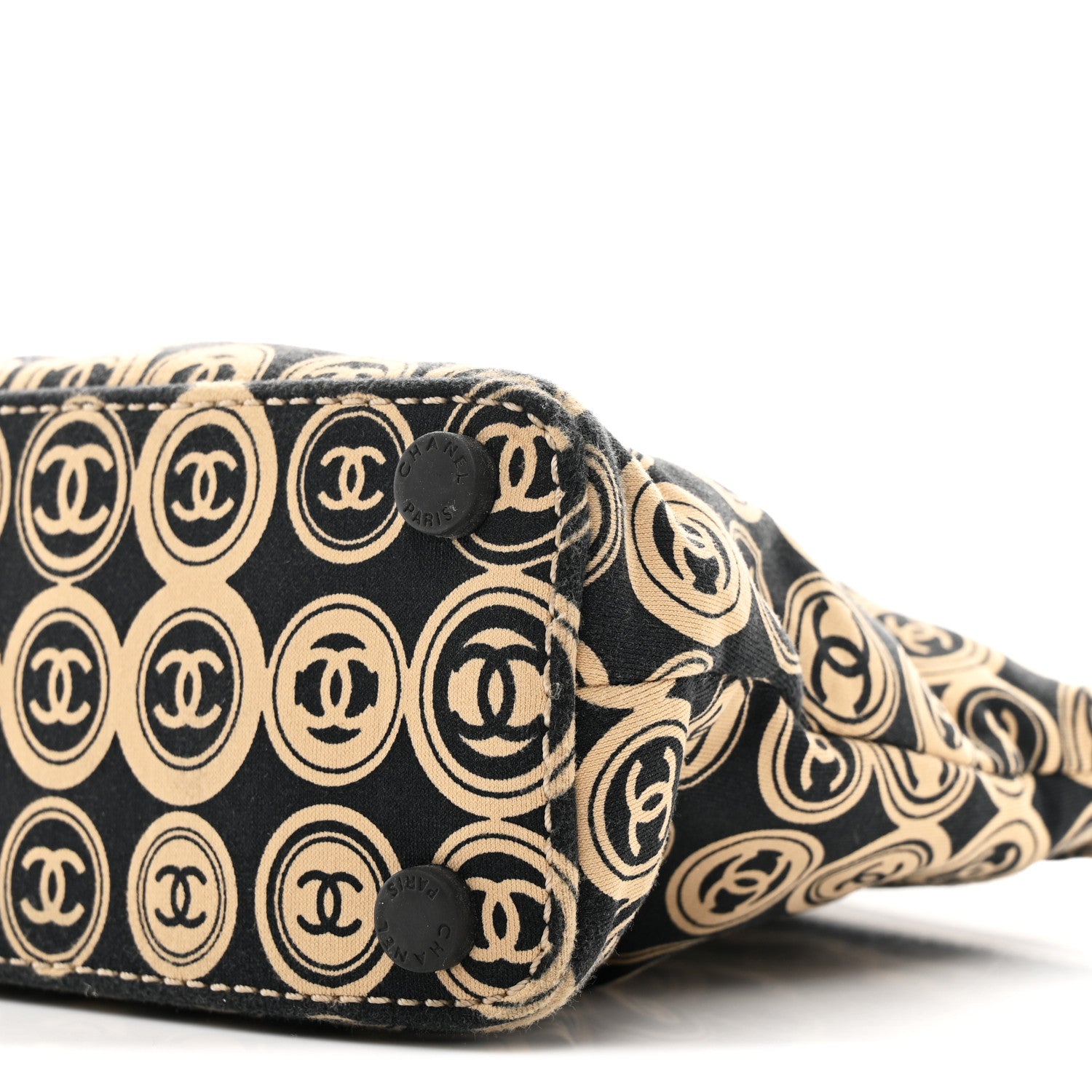 Chanel Jersey Calfskin Printed Large Frame Handle Bag Beige Black 10 of 11
