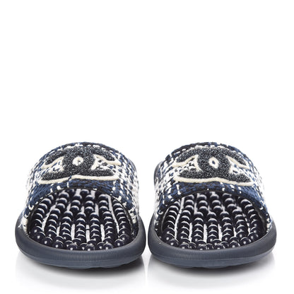 Chanel Tweed CC Flat Mules 35 Navy 2 of 8