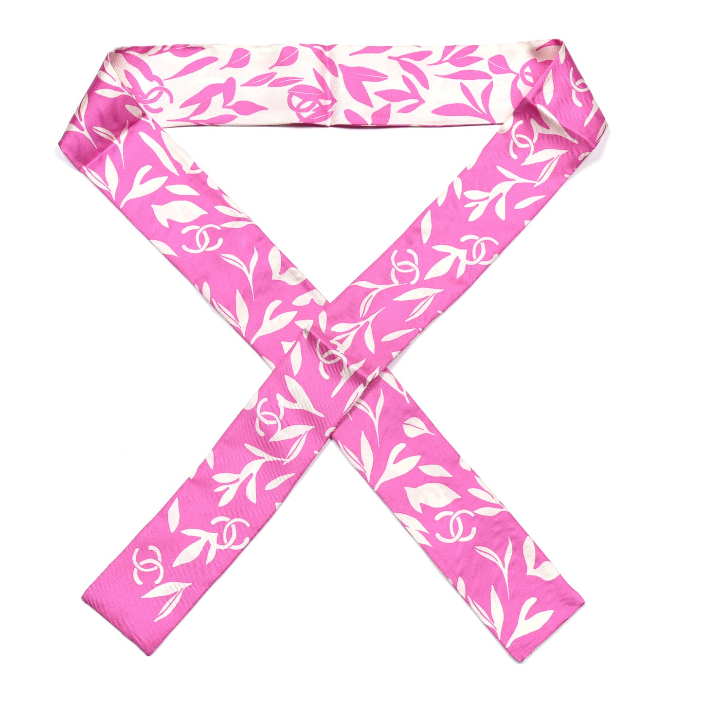 Silk Logo Slim Bandeau Scarf Pink White