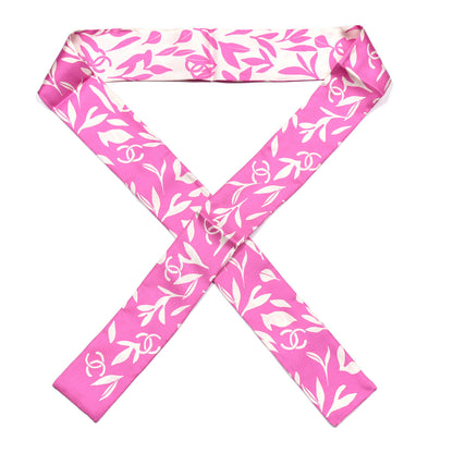 Chanel Silk Logo Slim Bandeau Scarf Pink White 1 of 4