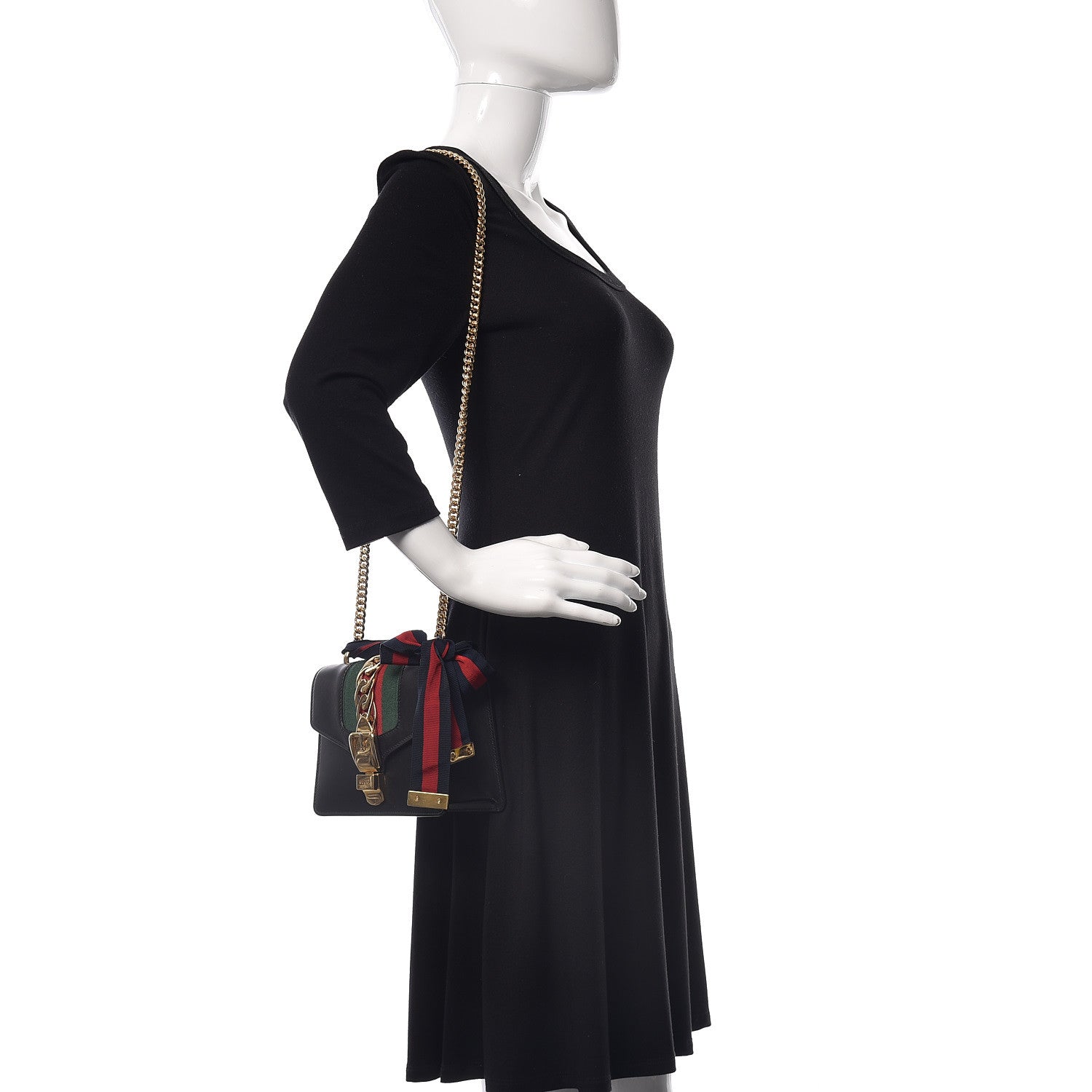 Gucci Calfskin Mini Sylvie Chain Shoulder Bag Black 2 of 11