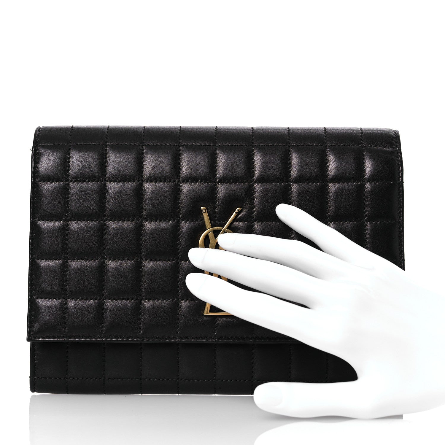 Saint Laurent Lambskin Cassandre Matelasse Carre Flap Pouch Clutch Black 2 of 8