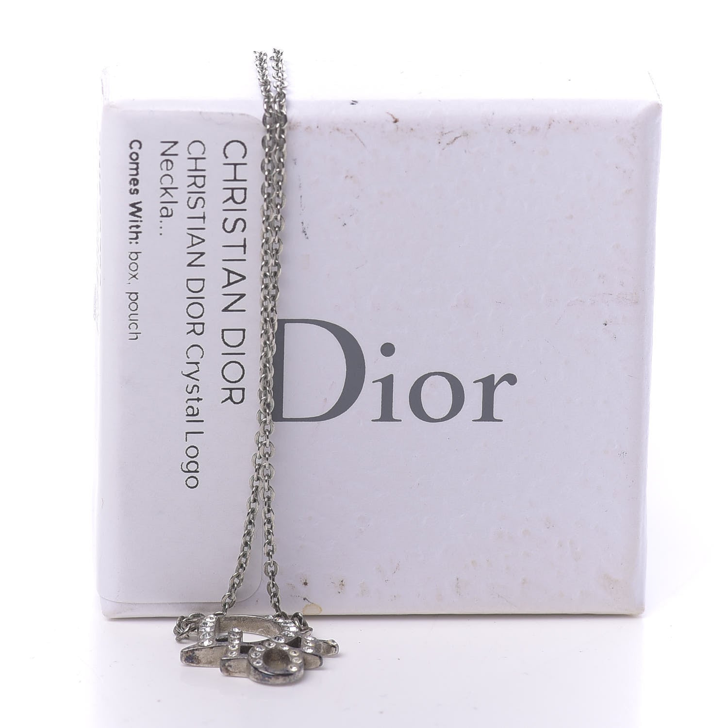 Christian Dior Crystal Logo Necklace Silver 6 of 6