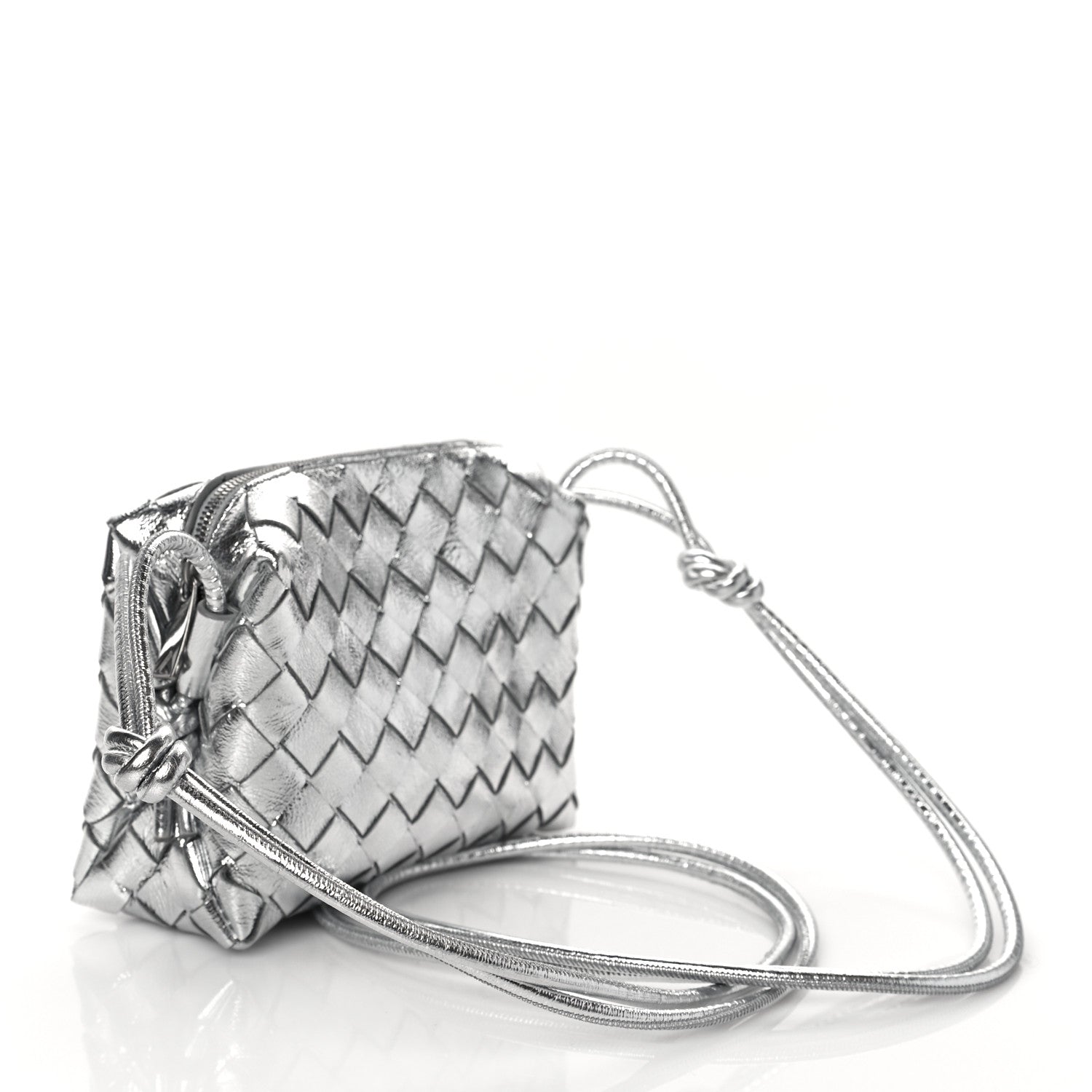 Bottega Veneta Metallic Calfskin Intrecciato Mini Loop Camera Bag Silver 3 of 9