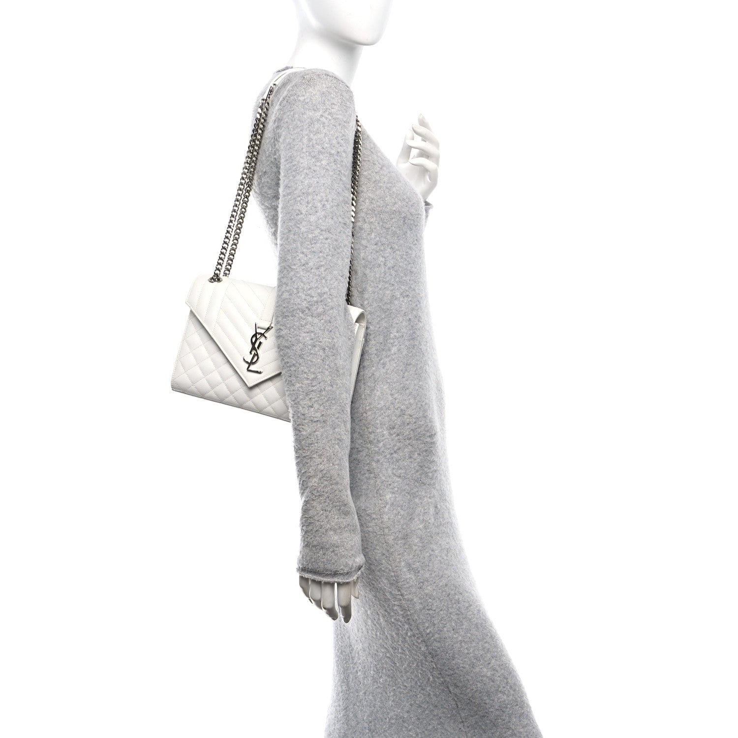 Saint Laurent Grain De Poudre Medium Tri-Quilt Monogram Satchel White 2 of 10