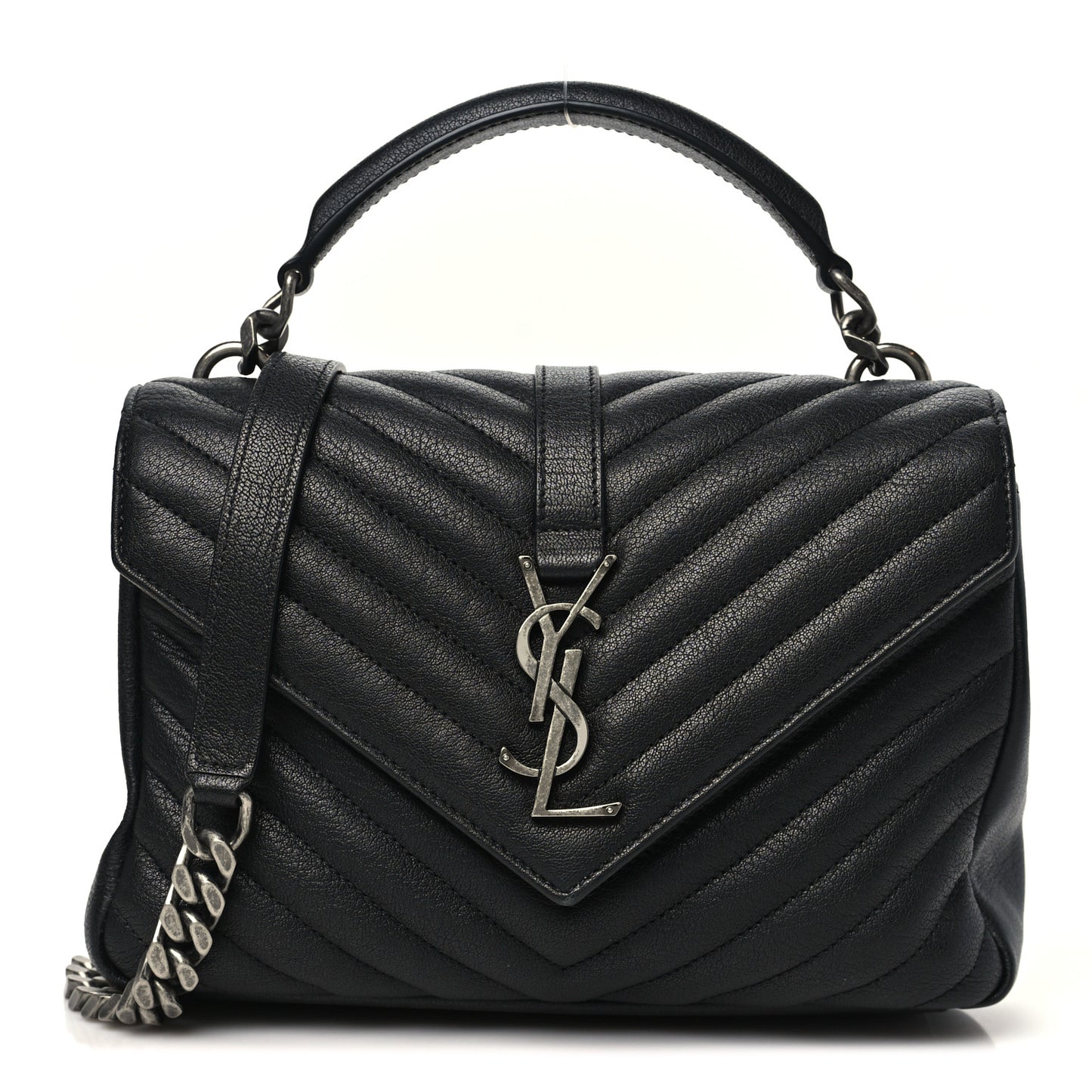 Sheepskin Matelasse Chevron Monogram Medium College Bag Black