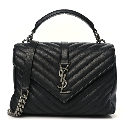 Saint Laurent Sheepskin Matelasse Chevron Monogram Medium College Bag Black 1 of 10