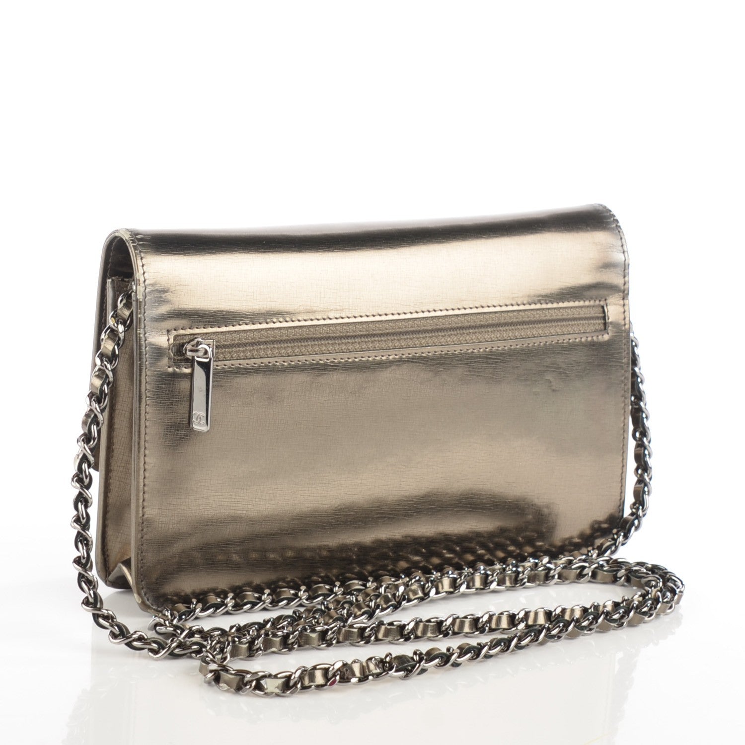 Chanel Metallic Calfskin Timeless CC Wallet on Chain WOC Bronze 3 of 9