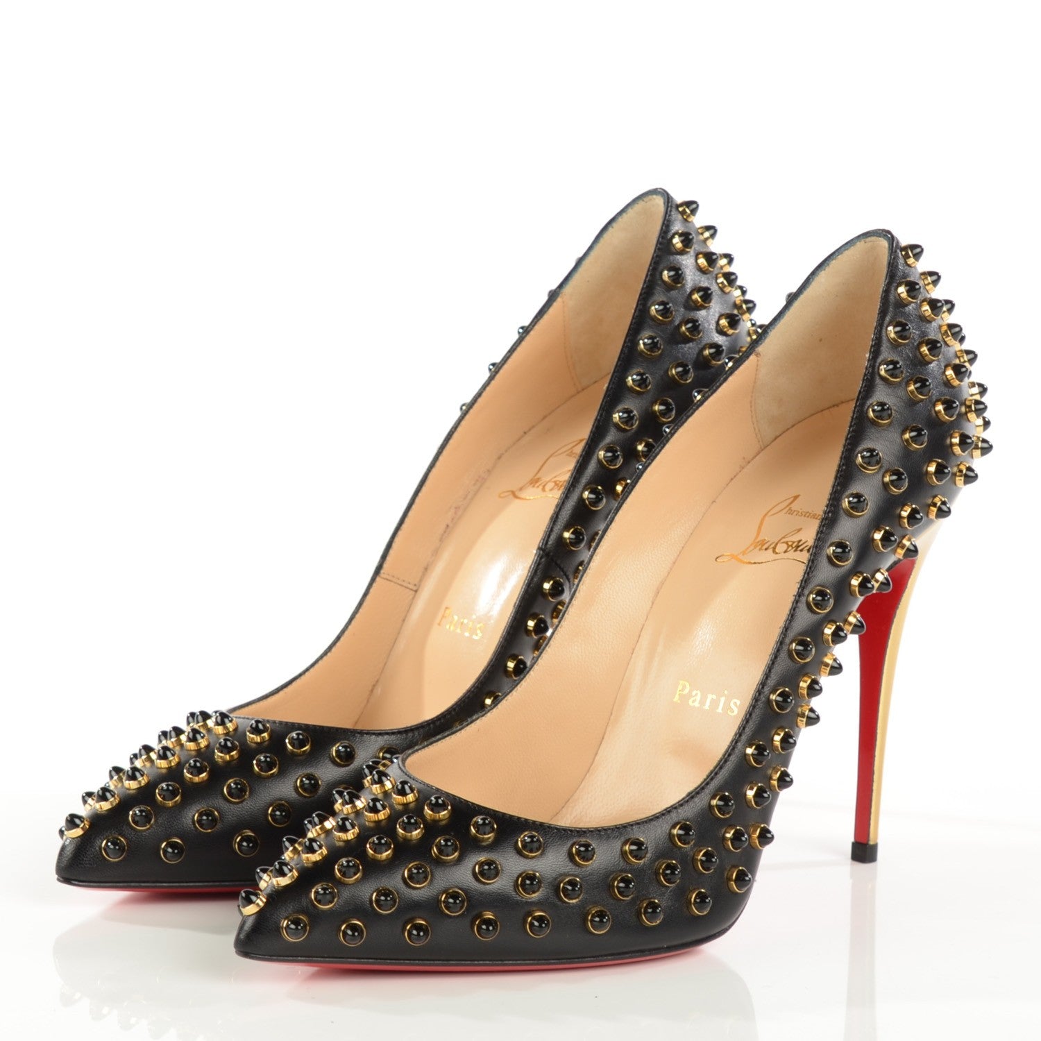 Christian Louboutin Kid Specchio Follies Cabo 100 Pumps 38.5 Black Gold 3 of 7
