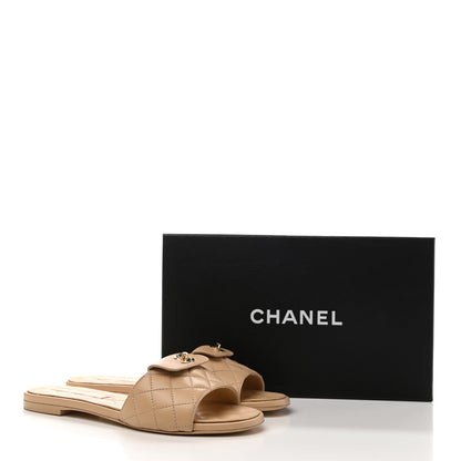 Chanel Lambskin Quilted CC Turnlock Sandals 39 Beige 9 of 9