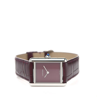 Cartier Stainless Steel Alligator 25mm Tank Must De Cartier Watch Burgundy 2 of 5