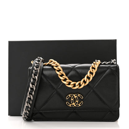 Chanel Goatskin Quilted Chanel 19 Wallet On Chain WOC Black 11 of 11