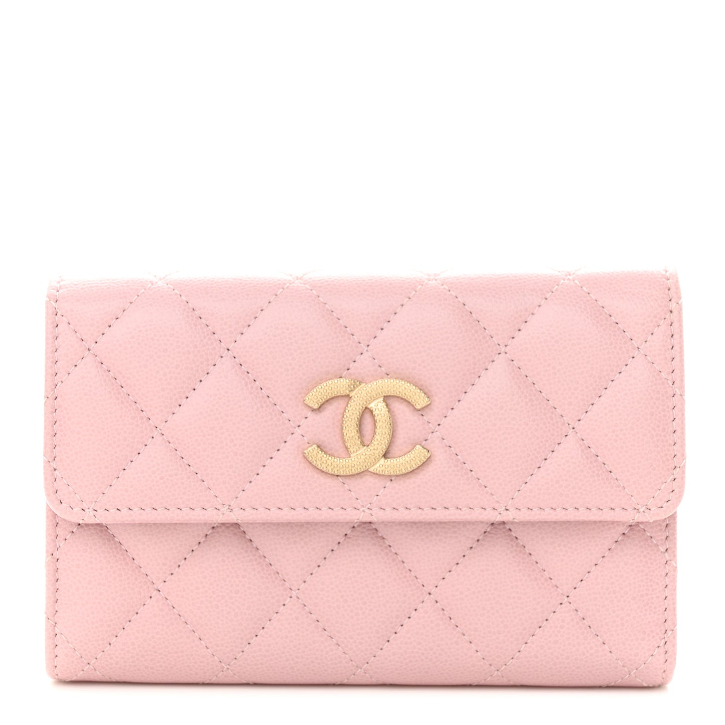 Caviar Quilted Studded CC Medium Flap Wallet Pink