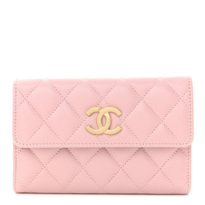 Chanel Caviar Quilted Studded CC Medium Flap Wallet Pink 1 of 9
