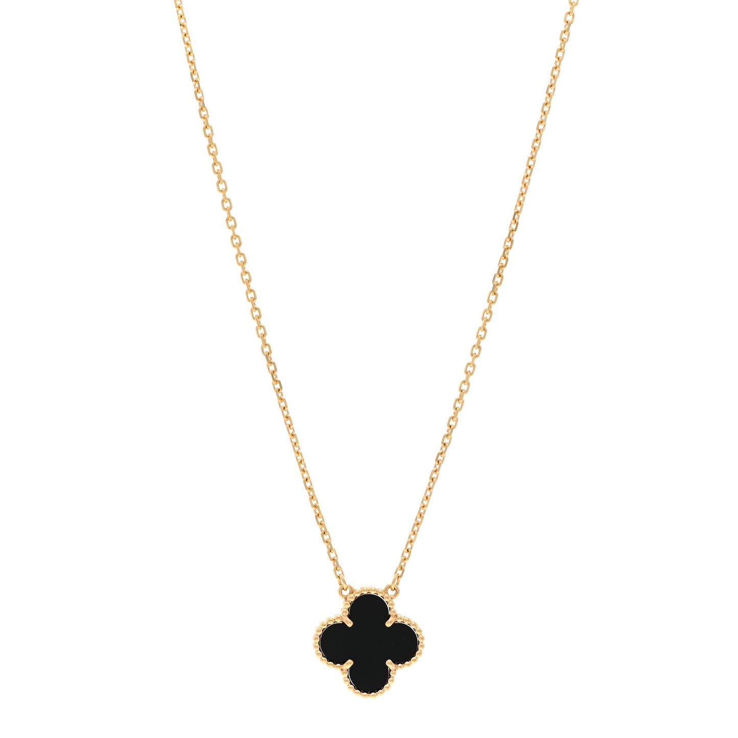 18K Yellow Gold Black Onyx Vintage Alhambra Pendant Necklace