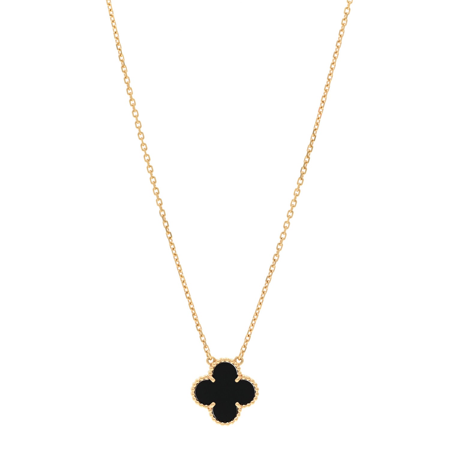 Van Cleef & Arpels 18K Yellow Gold Black Onyx Vintage Alhambra Pendant Necklace 1 of 6