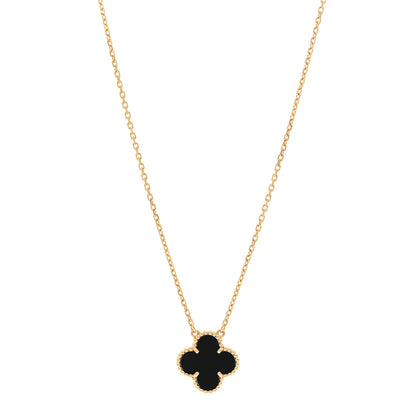 Van Cleef & Arpels 18K Yellow Gold Black Onyx Vintage Alhambra Pendant Necklace 1 of 6