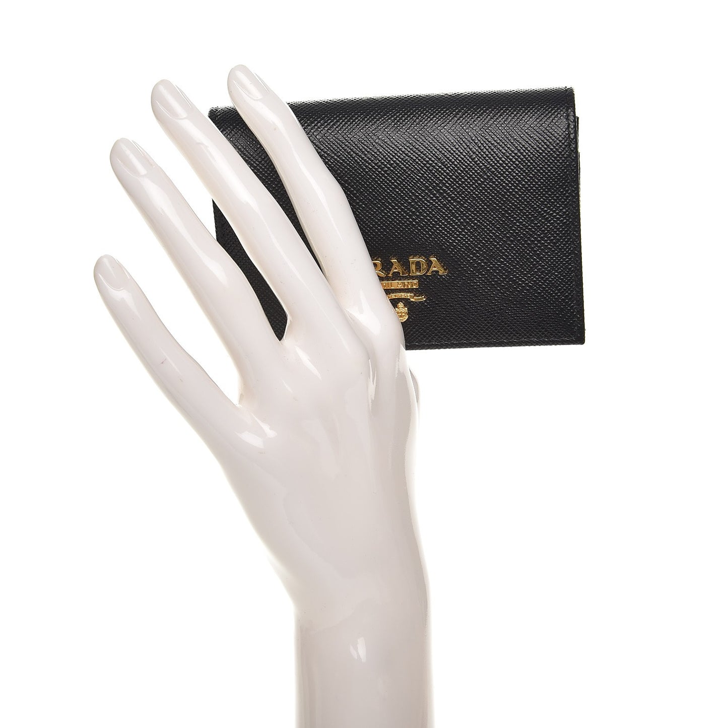 Saffiano Metal Bi-Fold Card Holder Wallet Black