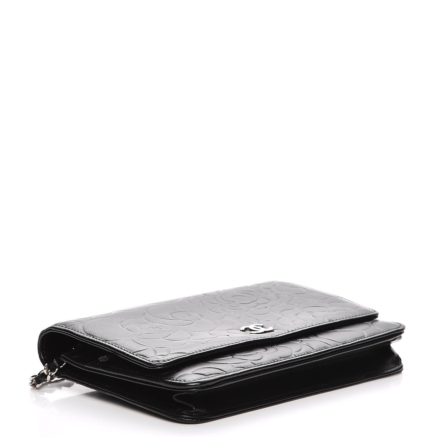 Lambskin Camellia Wallet on Chain WOC Black