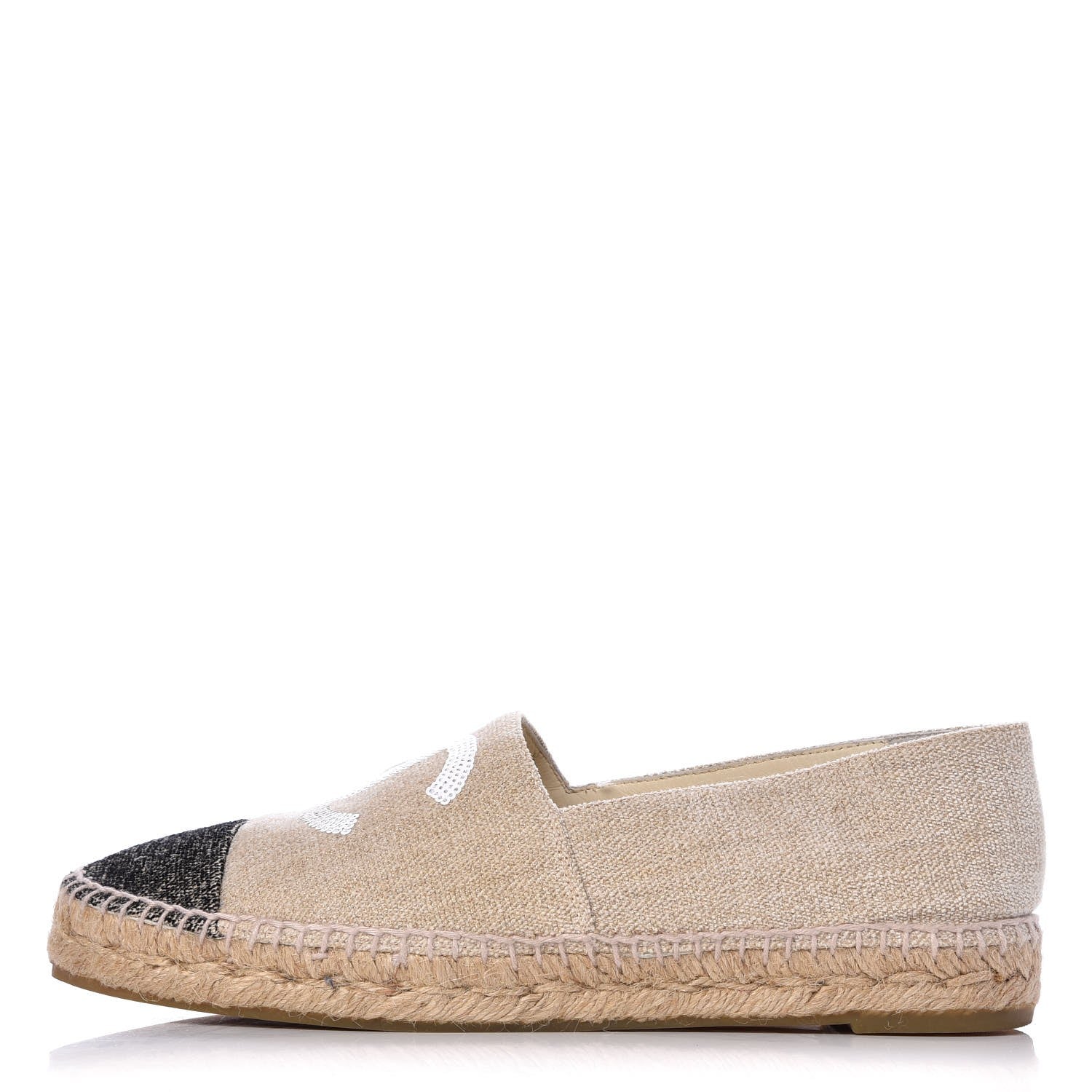 Chanel Toile Sequin CC Espadrilles 41 Beige Black 1 of 14