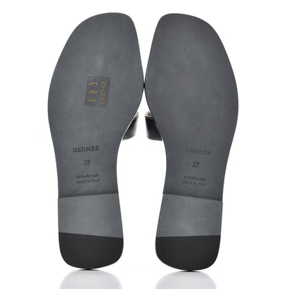 Hermes Box Calfskin Oran Sandals 37 Black 5 of 13