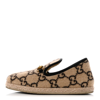 Gucci Covered Wool GG Monogram Womens Fria Horsebit Loafers 36.5 Beige Ebony Black Butterscotch 1 of 8