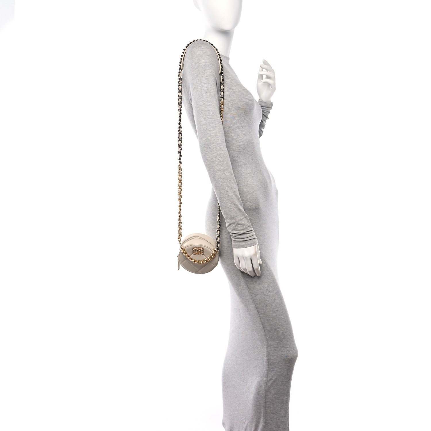 Chanel Lambskin Quilted Chanel 19 Round Clutch With Chain Beige 2 of 12