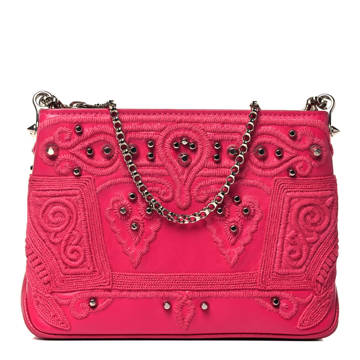 Calfskin Small Triloubi Embroidered Studded Chain Bag Pink