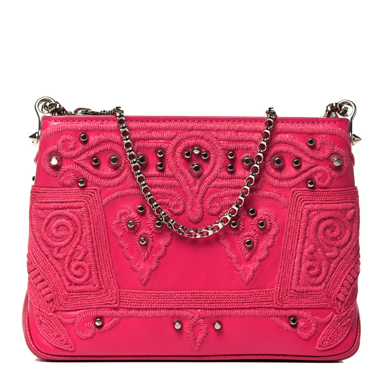 Christian Louboutin Calfskin Small Triloubi Embroidered Studded Chain Bag Pink 1 of 9