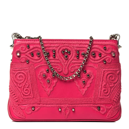 Christian Louboutin Calfskin Small Triloubi Embroidered Studded Chain Bag Pink 1 of 9
