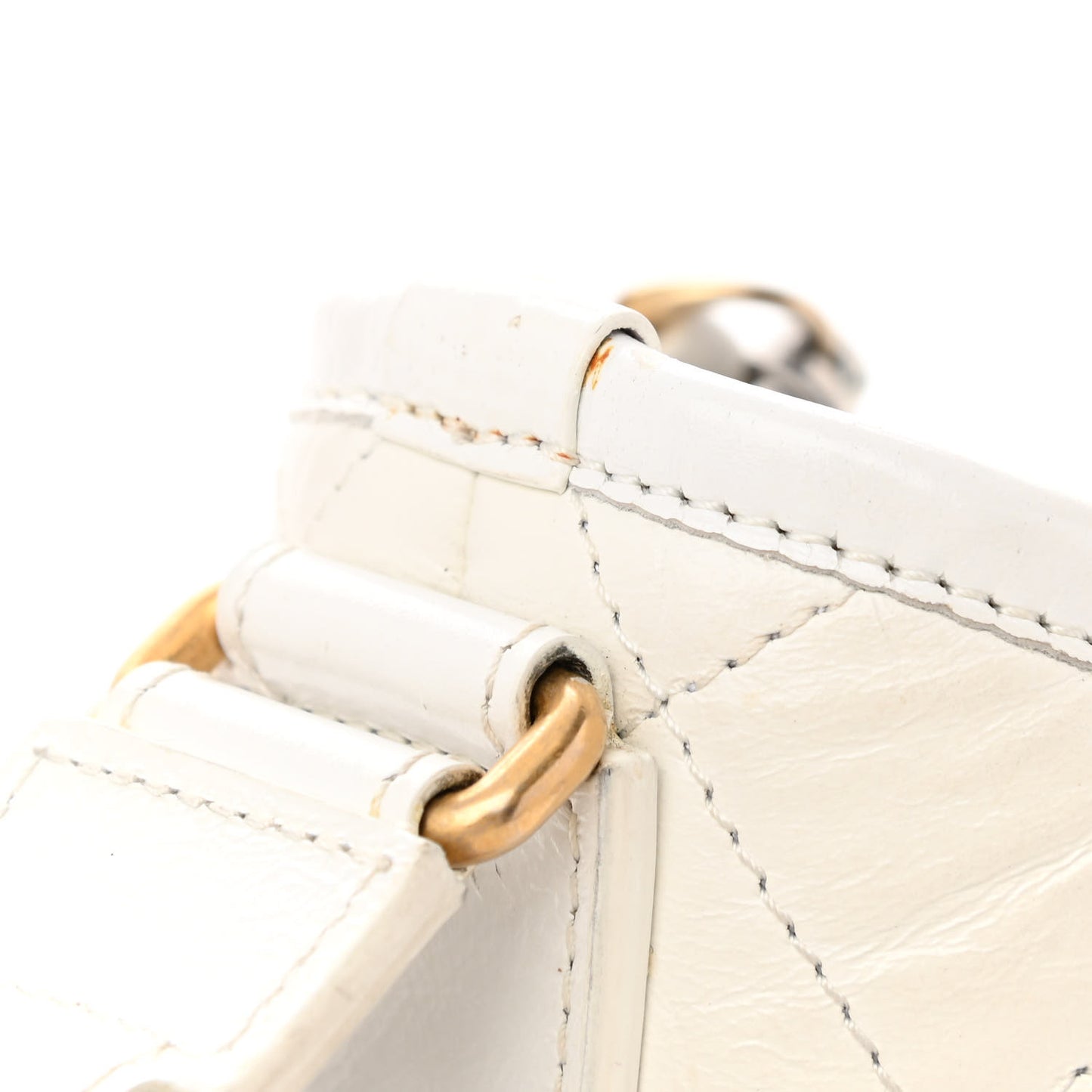 Aged Calfskin Quilted Small Gabrielle Hobo White