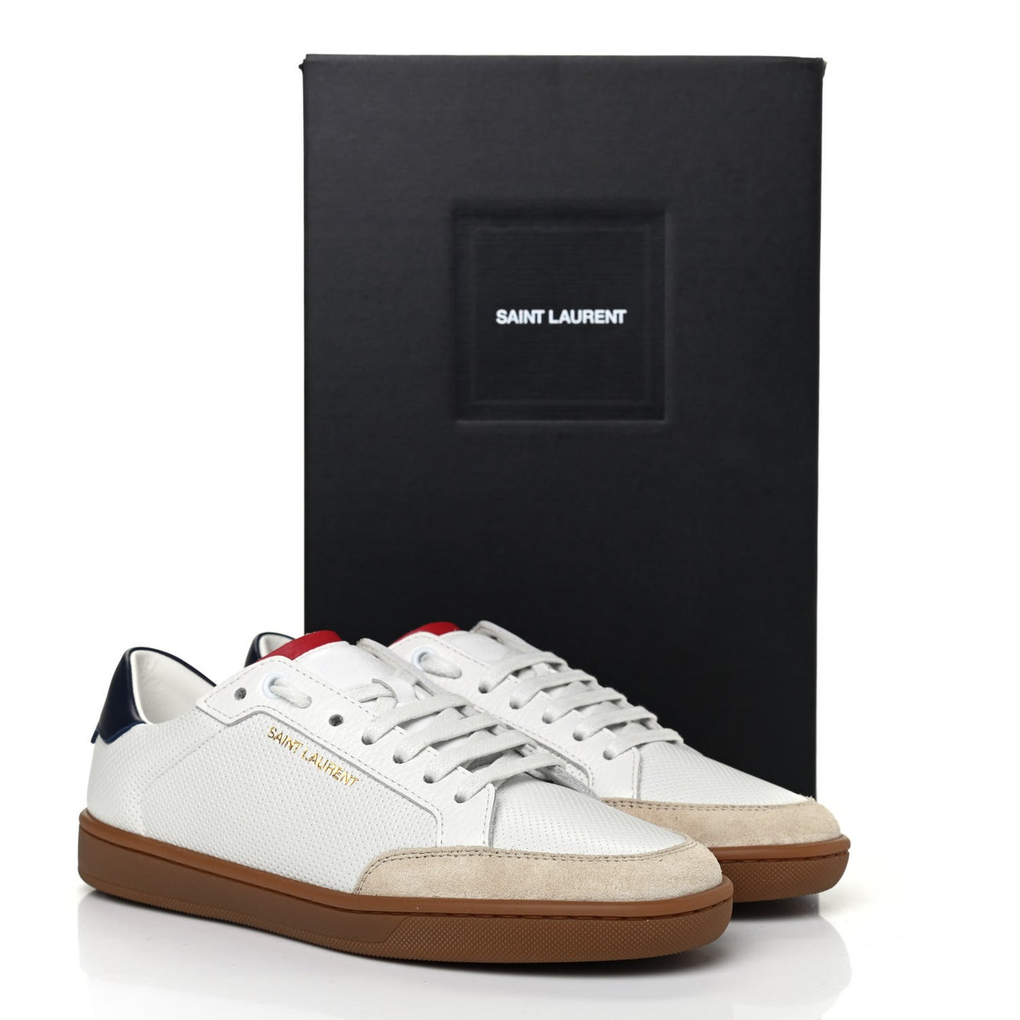 Calfskin Perforated Suede SL10 Court Classic Low Top Sneakers 36 White
