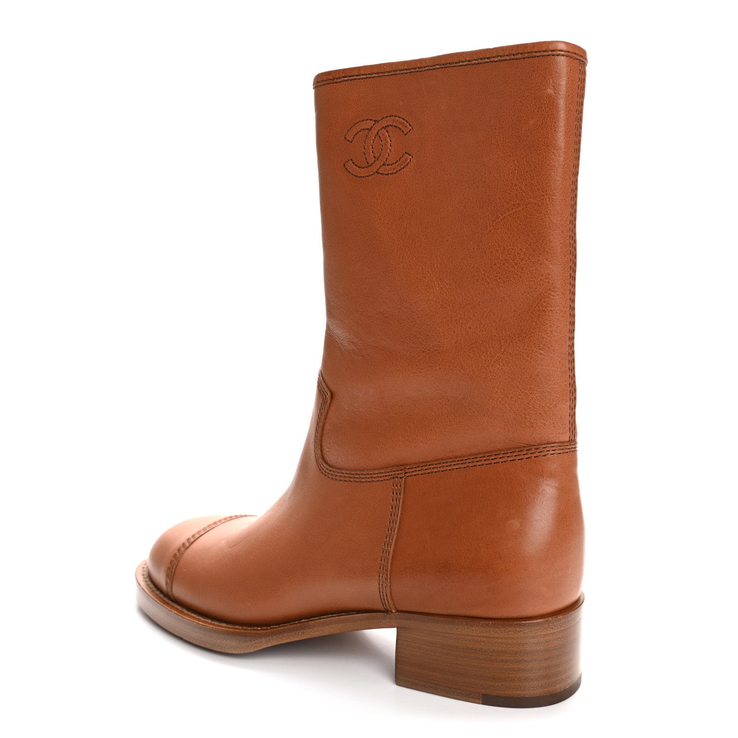 Chanel Calfskin CC Logo Mid Calf Boots 38.5 Caramel 12 of 13