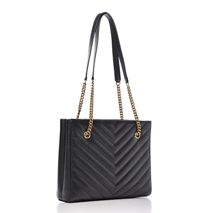 Saint Laurent Grain De Poudre Matelasse Chevron Small Tribeca Shopping Bag Black 3 of 12
