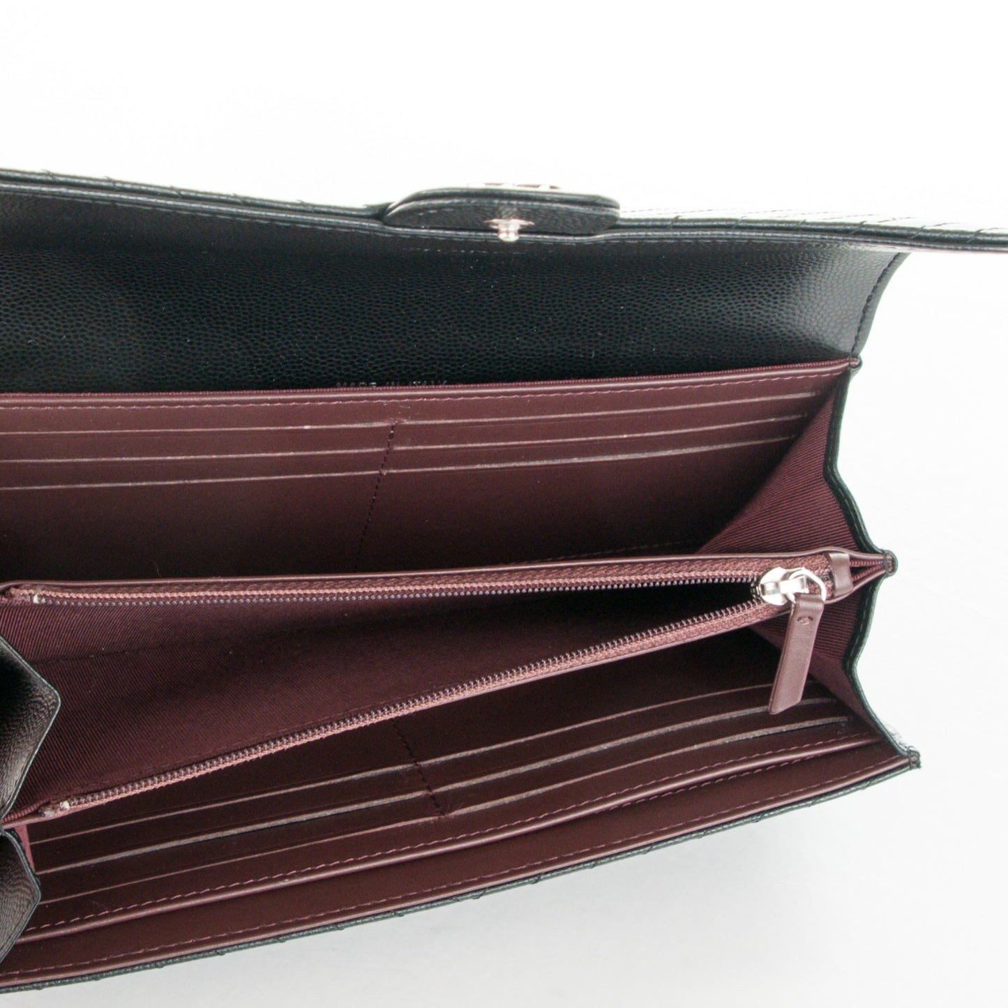 Caviar Chevron Quilted Large Flap Wallet Black