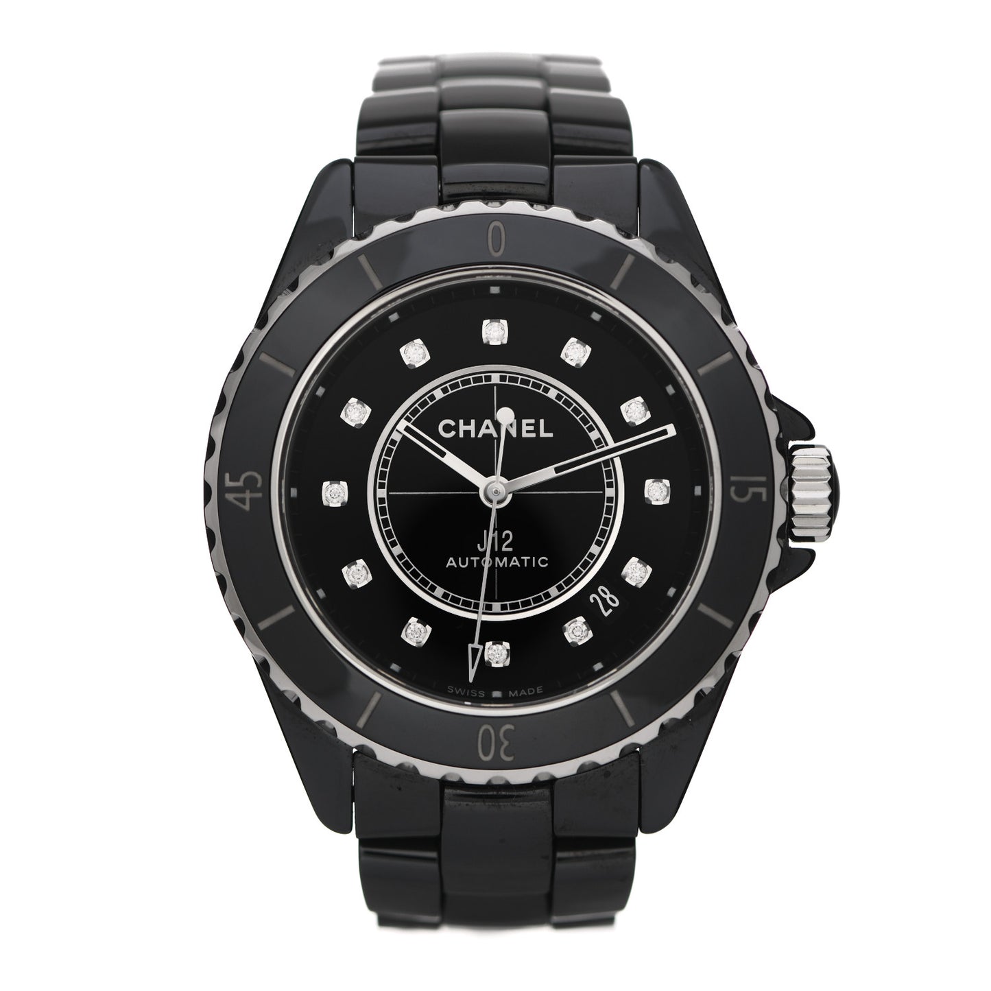Stainless Steel Ceramic Diamond 38mm J12 Automatic Watch Black