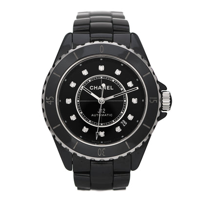 Chanel Stainless Steel Ceramic Diamond 38mm J12 Automatic Watch Black 1 of 5