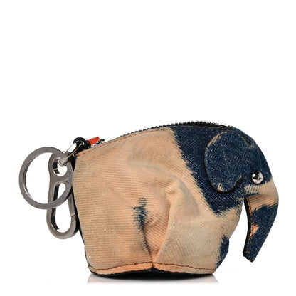 Loewe Denim Calfskin Elephant Coin Purse Bag Charm Key Holder Blue Multicolor 3 of 15