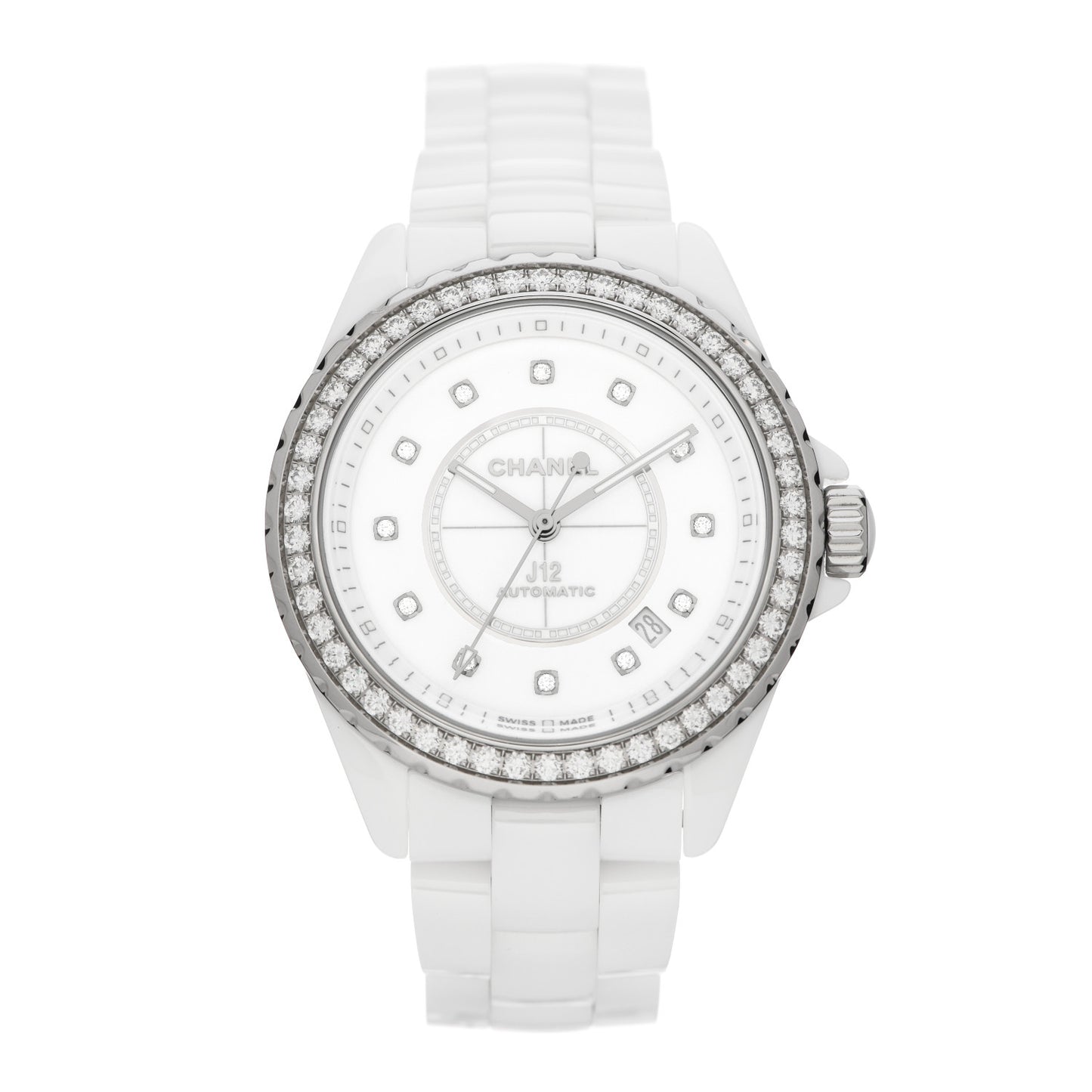 Stainless Steel Ceramic Diamond Bezel 38mm J12 Automatic Watch White