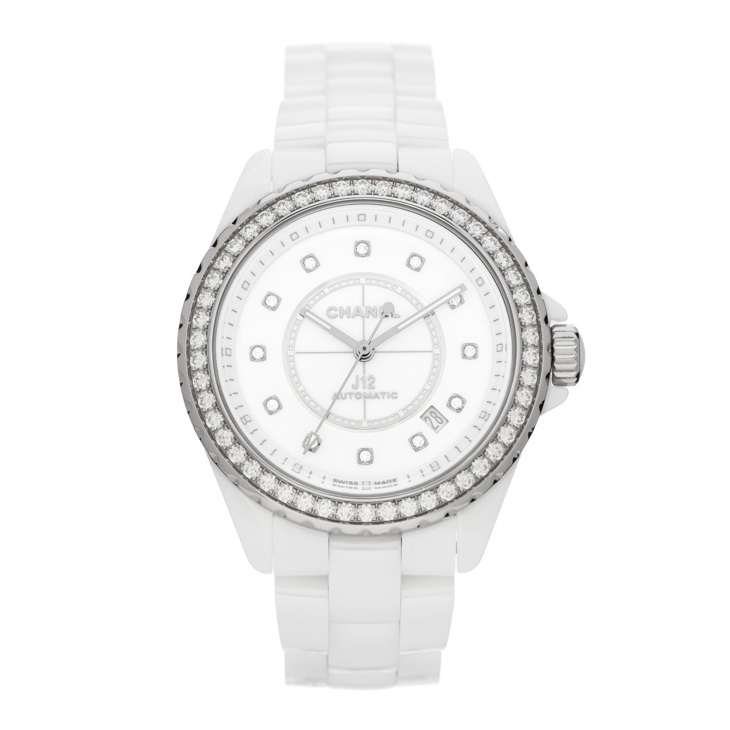 Chanel Stainless Steel Ceramic Diamond Bezel 38mm J12 Automatic Watch White 1 of 5