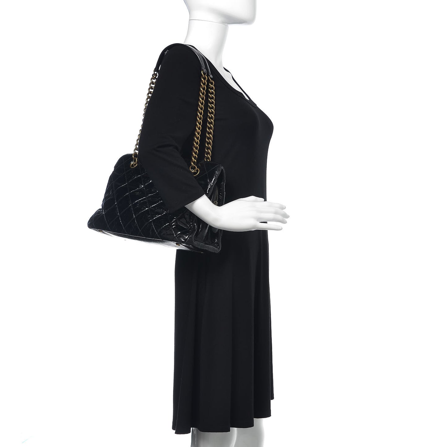 Glazed Crackled Calfskin Small Reissue Tote Black