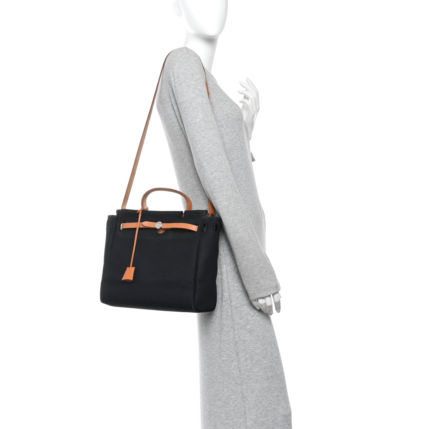Hermes Toile Vache Calfskin Herbag 30 PM Black Natural 2 of 10