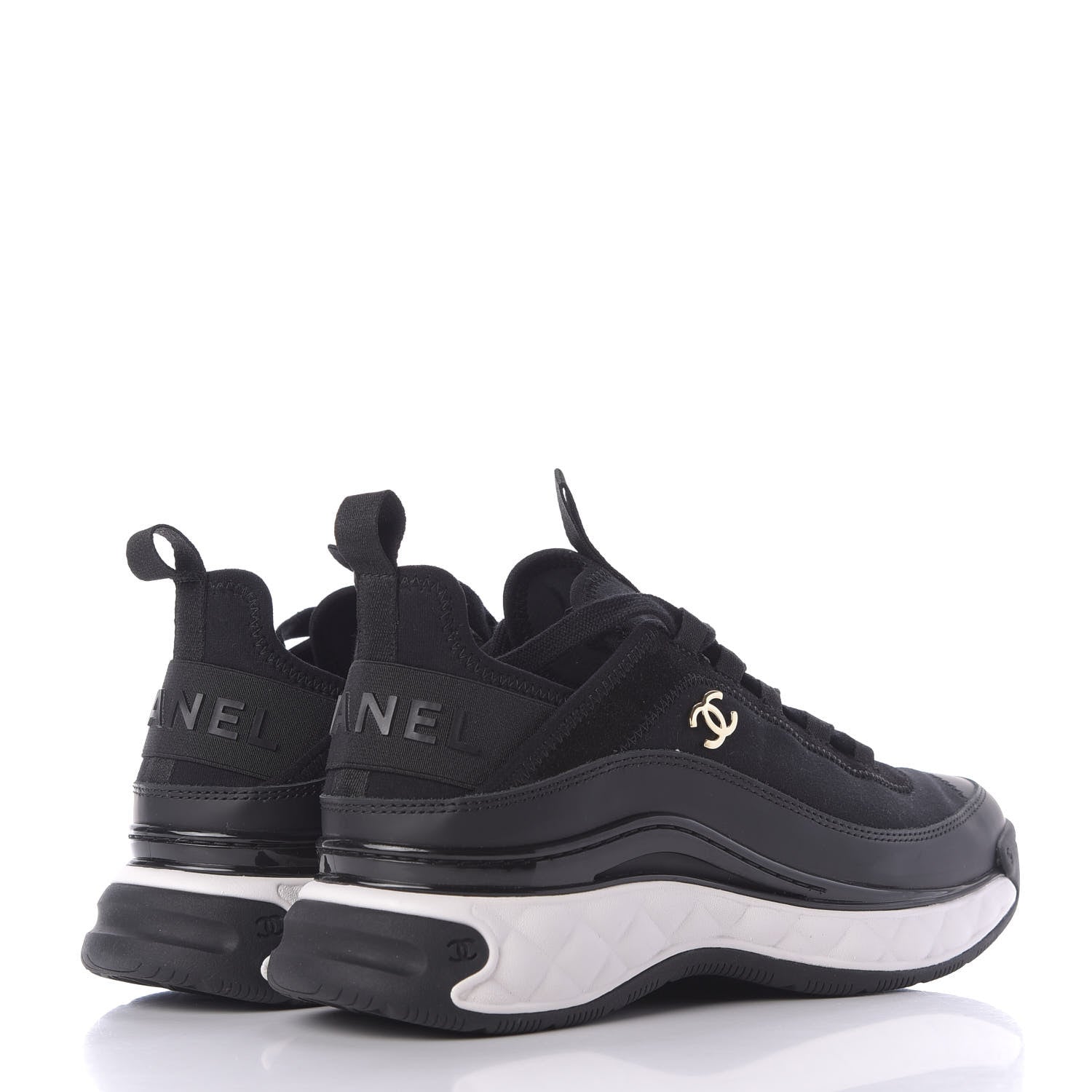 Chanel Velvet Calfskin Mixed Fibers CC Sneakers 37 Black 4 of 11