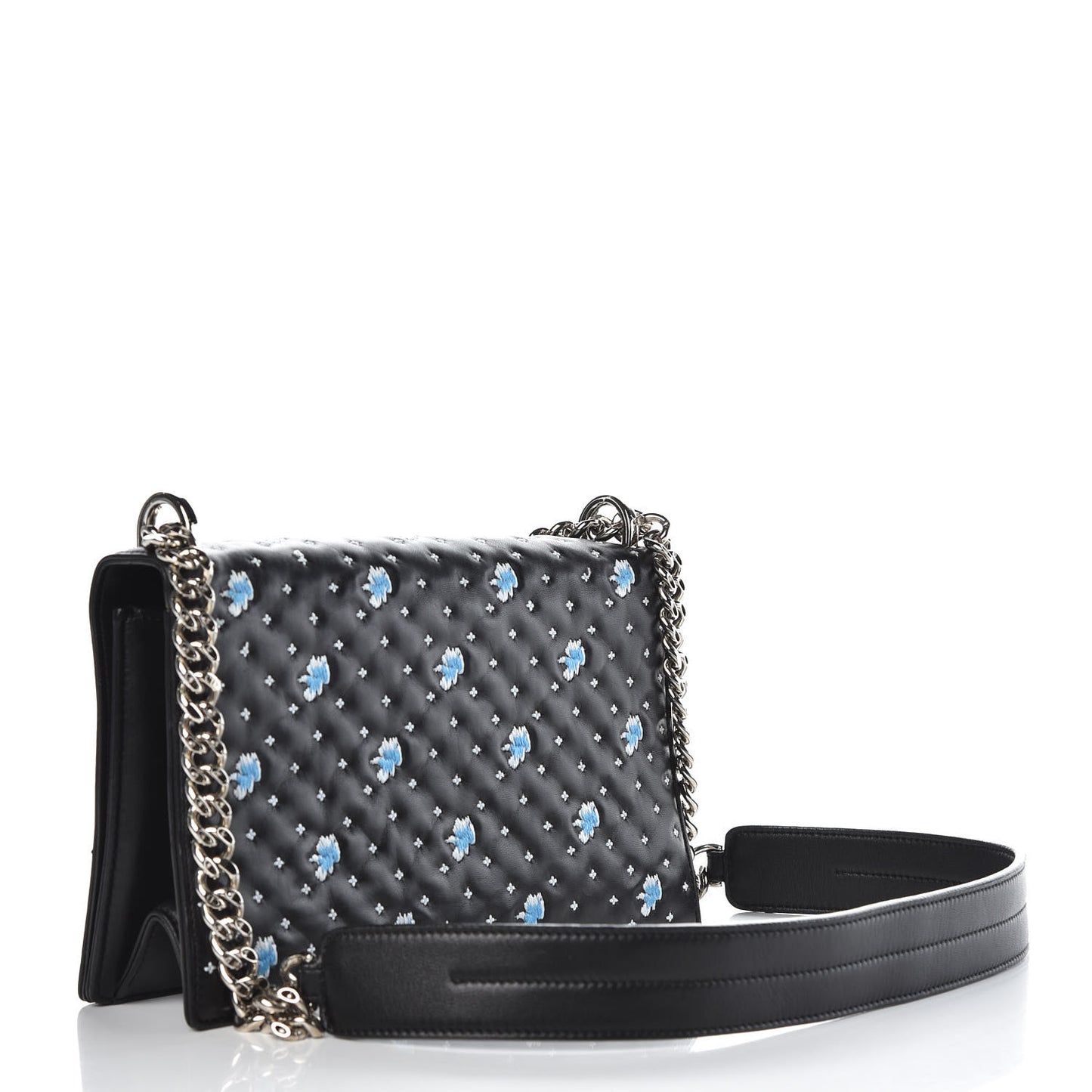 Lambskin Embroidered Medium Diorama Flap Bag Black