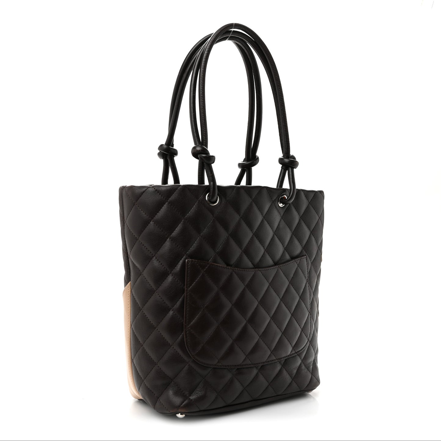 Calfskin Quilted Medium Cambon Tote Brown Beige