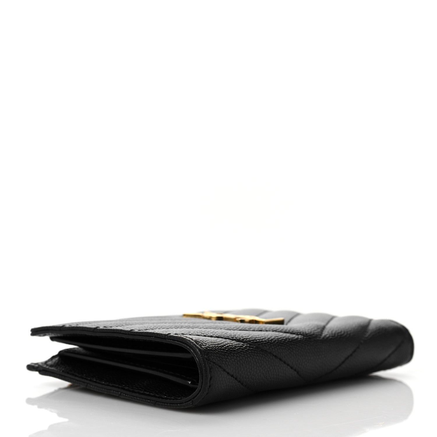 Saint Laurent Grain De Poudre Matelasse Chevron Monogram Zipped Two-Part Wallet Black 4 of 8
